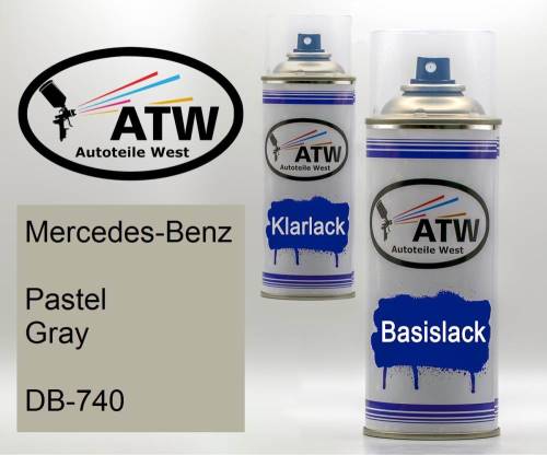 Mercedes-Benz, Pastel Gray, DB-740: 400ml Sprühdose + 400ml Klarlack - Set, von ATW Autoteile West.